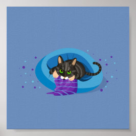 Geometrische Tischkatze auf dem Bett mit gestreift Poster