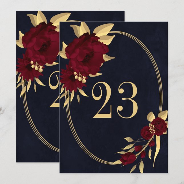 geometrische Tischnummer der Chic burgundy & gold  (Vorne/Hinten)