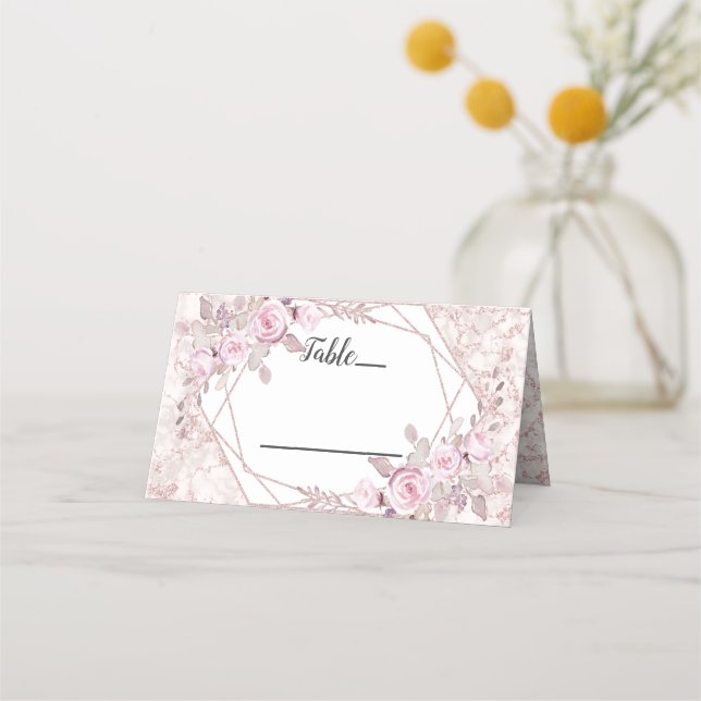 Geometrische Tischnummer für den Blush-Marble-Rahm Platzkarte (Vorderseite)