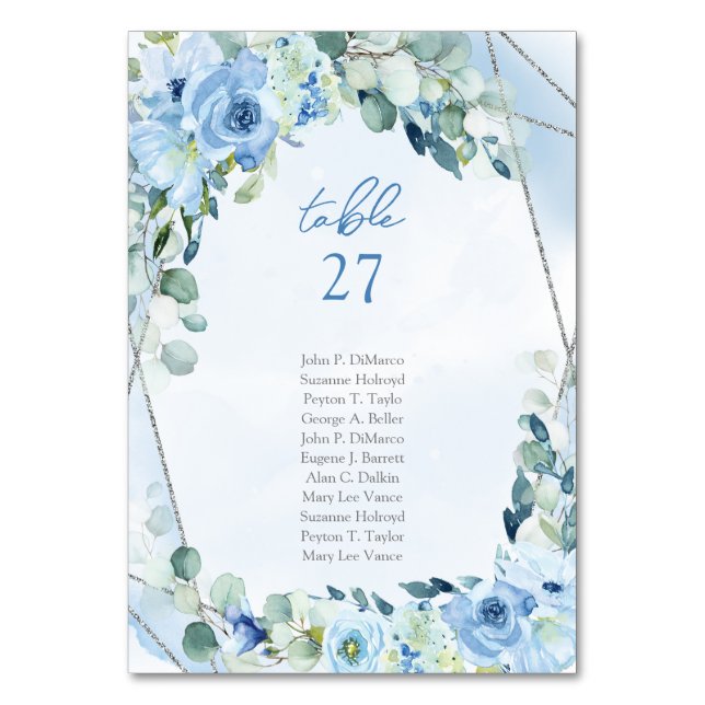 Geometrische Tischnummer von Dusty Blue Floral Sil (Vorderseite)