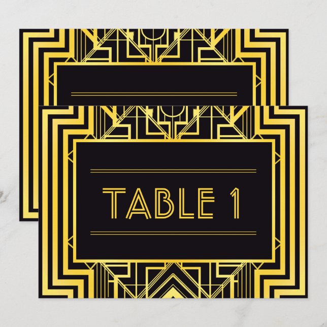 Geometrische Tischnummern aus Schwarz und Gold (Vorne/Hinten)