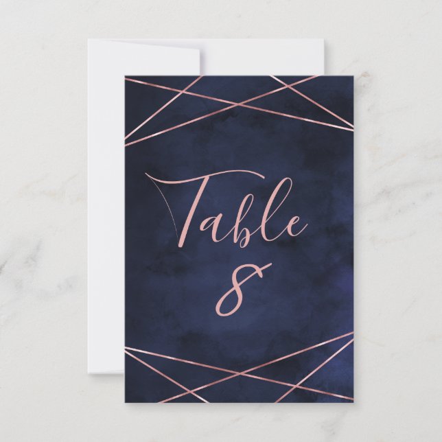 Geometrische Tischnummern für Navy Blue & Rose (Vorderseite)
