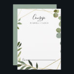 Geometrische tropische grüne Blätter Spanische Hoc Hinweiskarte<br><div class="desc">Dieses geometrische, tropische Grün Blätter Spanische Hochzeitsratenkarte ist perfekt für eine moderne Hochzeit. Das Design besticht durch handbemalte grüne Blätter, die einen goldenen geometrischen Rahmen schmücken. Diese Karten sind ideal für Hochzeiten, Brautparty, Babydusche, Graduiertenfest u.v.m. Personalisieren Sie die Karten mit den Namen der Braut und Bräutigam, den Eltern, die Sie...</div>