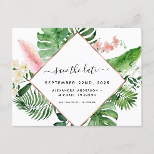 Geometrische tropische Palmfarbe Save the Date Ankündigungspostkarte