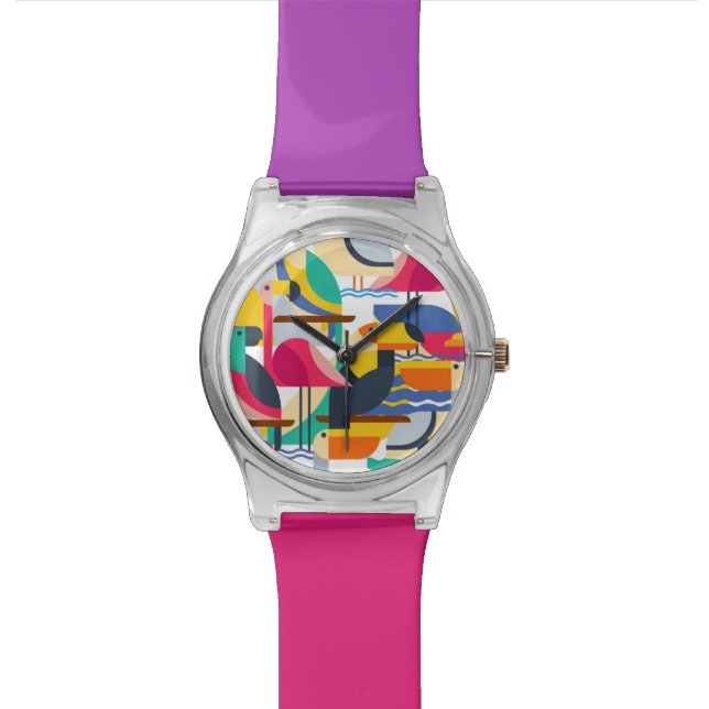 Geometrische tropische Vögel Armbanduhr (Nahaufnahme)