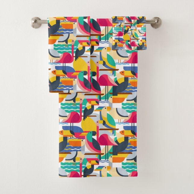 Geometrische tropische Vögel Badhandtuch Set (Insitu)