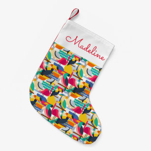 Geometrische tropische Vögel  Monogramm Kleiner Weihnachtsstrumpf