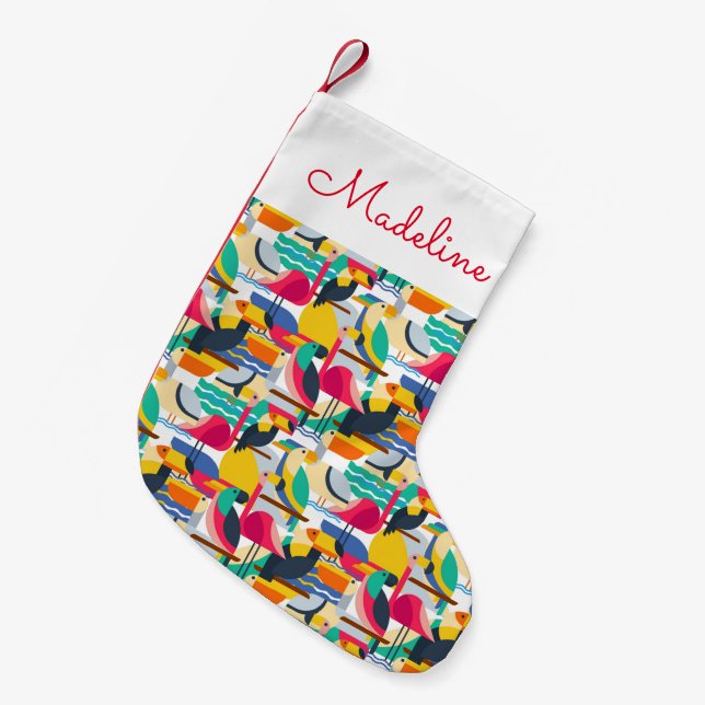 Geometrische tropische Vögel| Monogramm Kleiner Weihnachtsstrumpf (Vorderansicht (hängend))