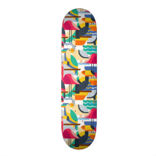 Geometrische tropische Vögel Skateboard