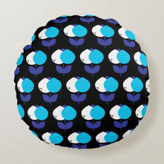 Geometrische Tulips Blau und Schwarz Rundes Kissen