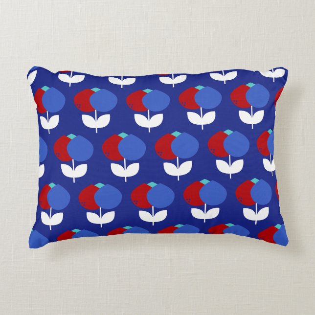 Geometrische Tulips rot und blau Dekokissen (Vorderseite)