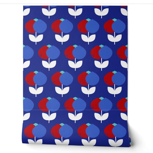 Geometrische Tulips rot und blau Tapete (Abrollen)