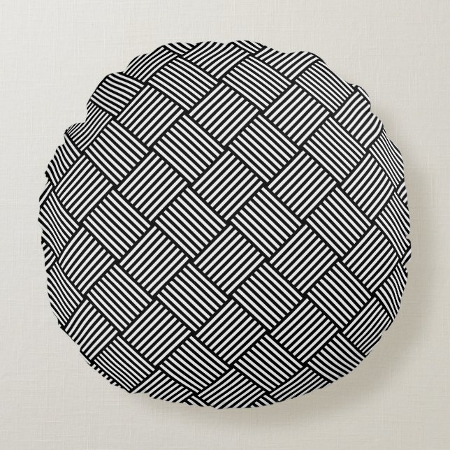 Geometrische überprüfte Beschaffenheit Rundes Kissen (Vorderseite)
