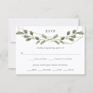 Geometrische und grüne Gold Wahl zum Hochzeitses RSVP Karte