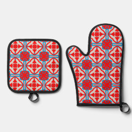 Geometrische vier rote Blätter Ofenhandschuh & Topflappen-Set