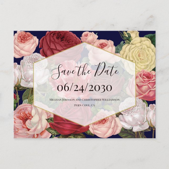 Geometrische Vintage Blumenhochzeit Speichern Sie  Postkarte (Vorderseite)