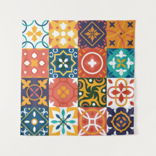 Geometrische Vintage-Fliesen Ornamentales Muster Wandteppich