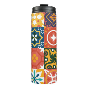 Geometrische Vintage Tiles Verziertes Muster Thermosbecher