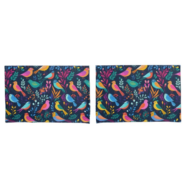 Geometrische Vögel Florals farbiges Muster Kissenbezug (Vorderseite-Set)