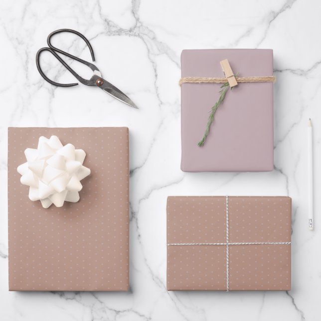 Geometrische Wärmneutrale Braunpolka Dots Scrapboo Geschenkpapier Set (Vorderseite)
