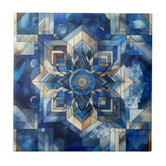 Geometrische Wasserfarbe für Blume aus blau gestan Fliese