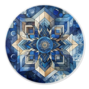 Geometrische Wasserfarbe für Blume aus blau gestan Keramikknauf