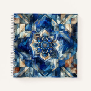 Geometrische Wasserfarbe für Blume aus blau gestan Notizbuch