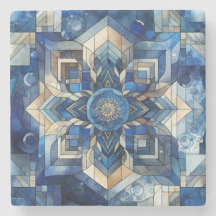 Geometrische Wasserfarbe für Blume aus blau gestan Steinuntersetzer