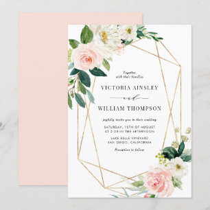 Geometrische Wasserfarbenfrühlingsblüten Hochzeit Einladung