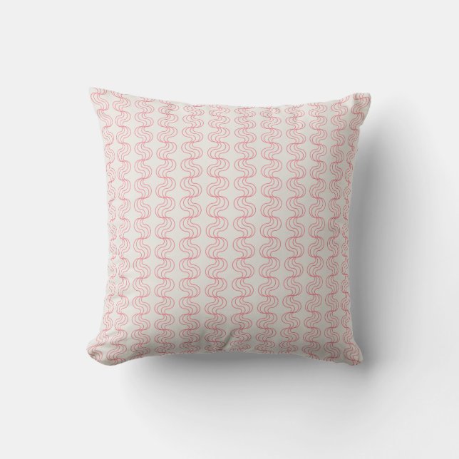 Geometrische Wavy Streifen Erdbeere Rosa OffWhite Kissen (Vorderseite)