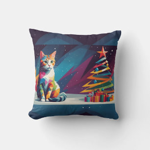 Geometrische Weihnachtskissen mit Katze Kissen