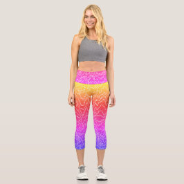 Geometrische weiße Curvy-Linien auf blau Capri Leggings