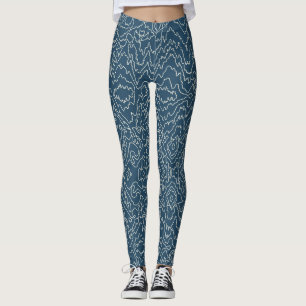 Geometrische weiße Curvy-Linien auf blau Leggings