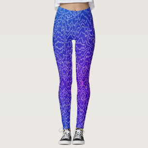 Geometrische weiße Curvy-Linien auf blau Leggings