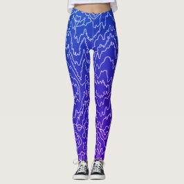 Geometrische, weiße Curvy-Linien auf blau Leggings