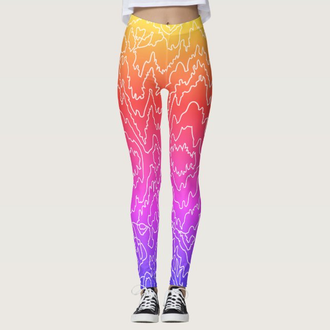Geometrische, weiße Curvy-Linien auf blau Leggings (Vorderseite)