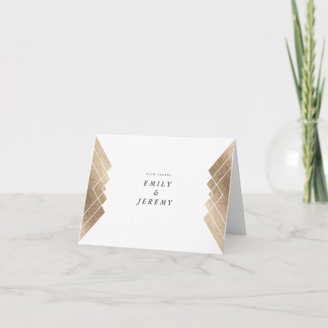 Geometrische weiße Goldgatsby-Hochzeitskarte Dankeskarte (Vorderseite)