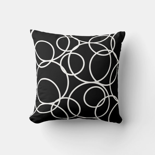 Geometrische weiße Kreise Schwarz Moderner Abstrak Kissen (Vorderseite)