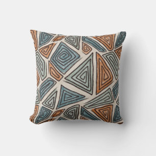 Geometrische Wirbel, Aquamarin, Olive Green, Rost Kissen