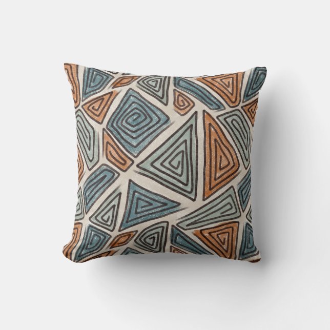 Geometrische Wirbel, Aquamarin, Olive Green, Rost Kissen (Vorderseite)