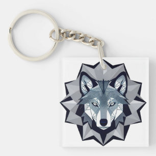 Geometrische Wolf-Illustration Schlüsselanhänger