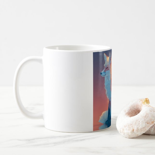 Geometrische Wolfssilhouette | Moderne Polygon-Wil Kaffeetasse (Mit Donut)