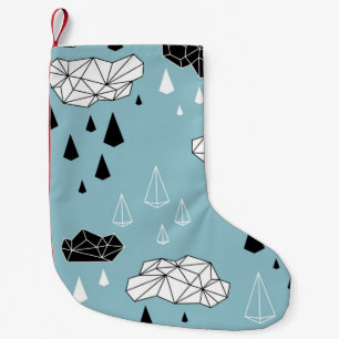 Geometrische Wolken und Regen, nahtloses Muster. Kleiner Weihnachtsstrumpf