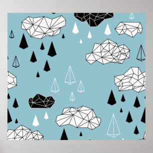 Geometrische Wolken und Regen, nahtloses Muster. Poster