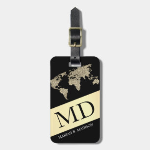 Geometrische World Traveler Karte Gold Metall Mono Gepäckanhänger