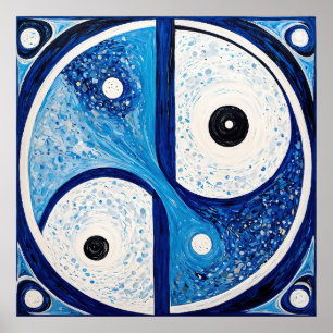 Geometrische Zuverlässigkeit: Blau & Weiß Yin Yang Poster
