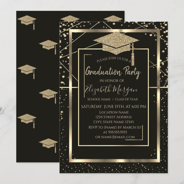 Geometrischer Abschluss von Gold Grad Cap Diamonds Einladung (Vorne/Hinten)