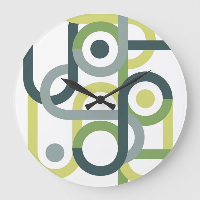 Geometrischer abstrakter beiger grüner Wurf pi Große Wanduhr (Vorderseite)