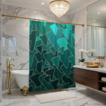 geometrischer Aquamarin- und Goldduschvorhang