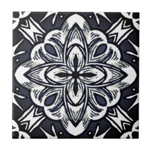 Geometrischer Aquarellstern in Grau und Weiß Fliese